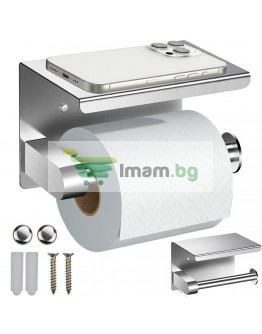 Метална поставка за тоалетна хартия с рафт за телефон